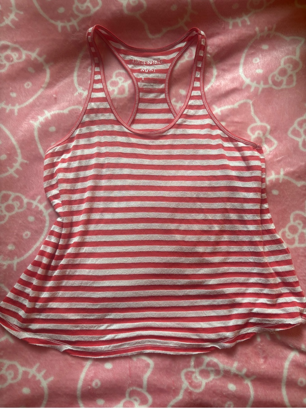 Aeropostale Pink and White Striped Racerback Tank